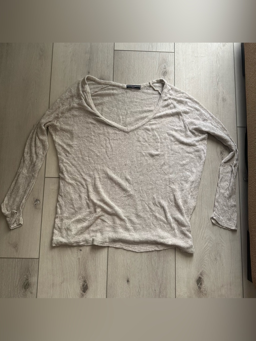 Brandy Melville Light Beige V-Neck Long Sleeve Top / One Size fits Most